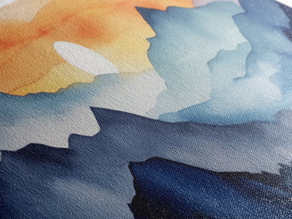 Midcentury Modern Watercolor Painting of a Mountain Sunset, Large Canvas Print, Mountain Artwork, Guest Room Art, Mountain Print