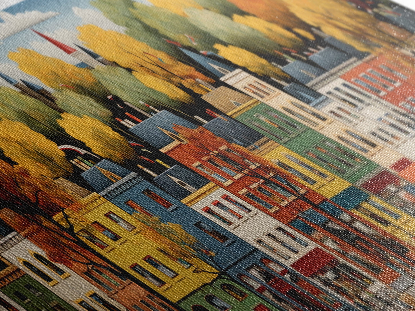 Boston Row Houses - Framed Canvas Print - Colorful Wall Art - Panoramic Print - Boston In The 1800s