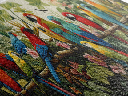 Birds Of Paradise, Parrot Print, Tropical Art, Framed Canvas Print, Beautiful Above Sofa Wall Art, Guest Room Decor