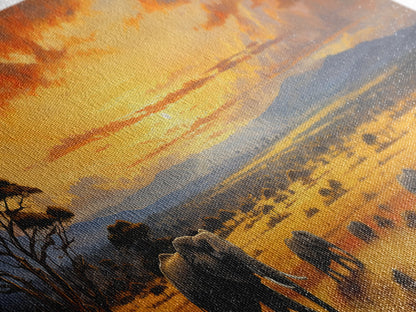 Savanna Wall Art, Framed Canvas Print, Elephants of Africa, Colorful Wall Art, Above Couch Art, Guest Room Decor