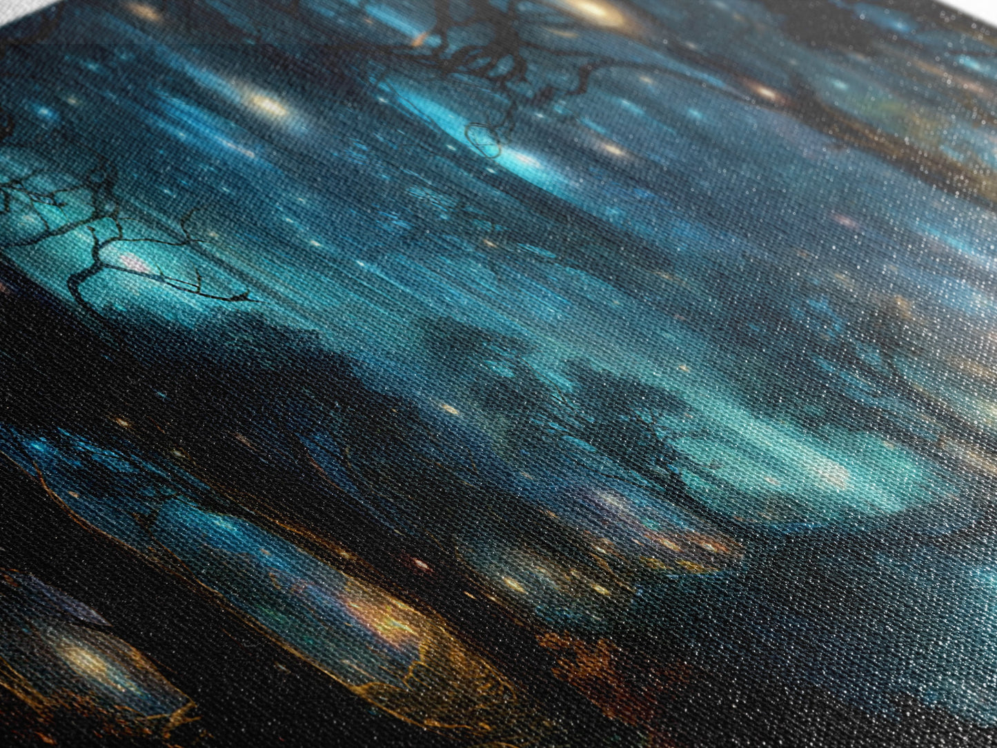 Fantasy Forest Print - Lightning Bugs Light Up The Forest At Night - Framed Canvas Print - Beautiful Fantasy Art - Framed Wall Art Fireflies