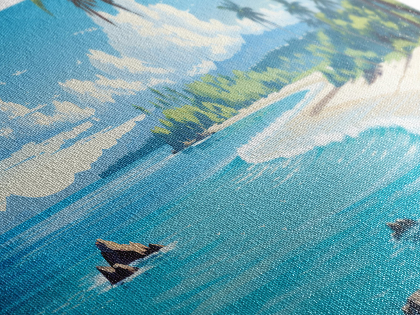 The Beach - Tropical Painting Framed Canvas Print - Hawaii Art - Tropical Decor - Above Sofa Wall Art - Wall Hanging