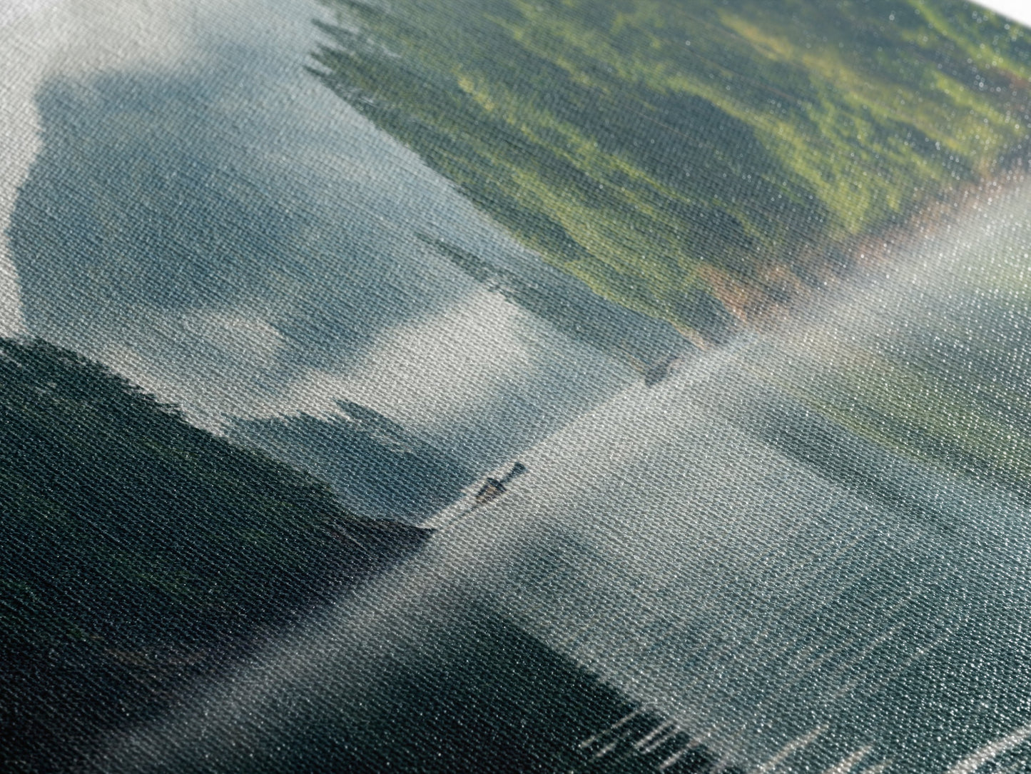 Rustic Nature Landscape Painting Canvas Print | Cozy Forest Canvas Art | Misty Lake & Earth Tones | Farmhouse Cabin Decor