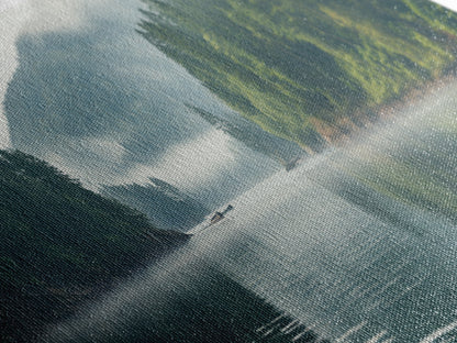 Rustic Nature Landscape Painting Canvas Print | Cozy Forest Canvas Art | Misty Lake & Earth Tones | Farmhouse Cabin Decor