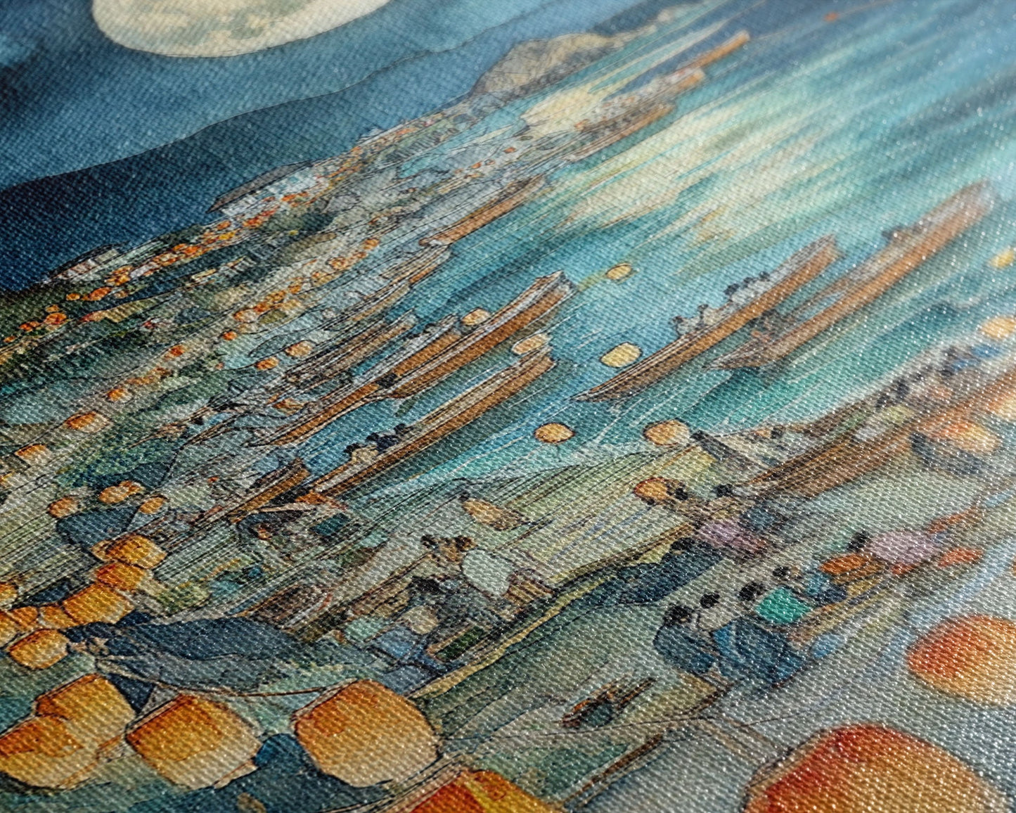 Japanese Paper Lamps Framed Canvas Print, Isamu Noguchi Akari Latern Festival, Christmas Decor