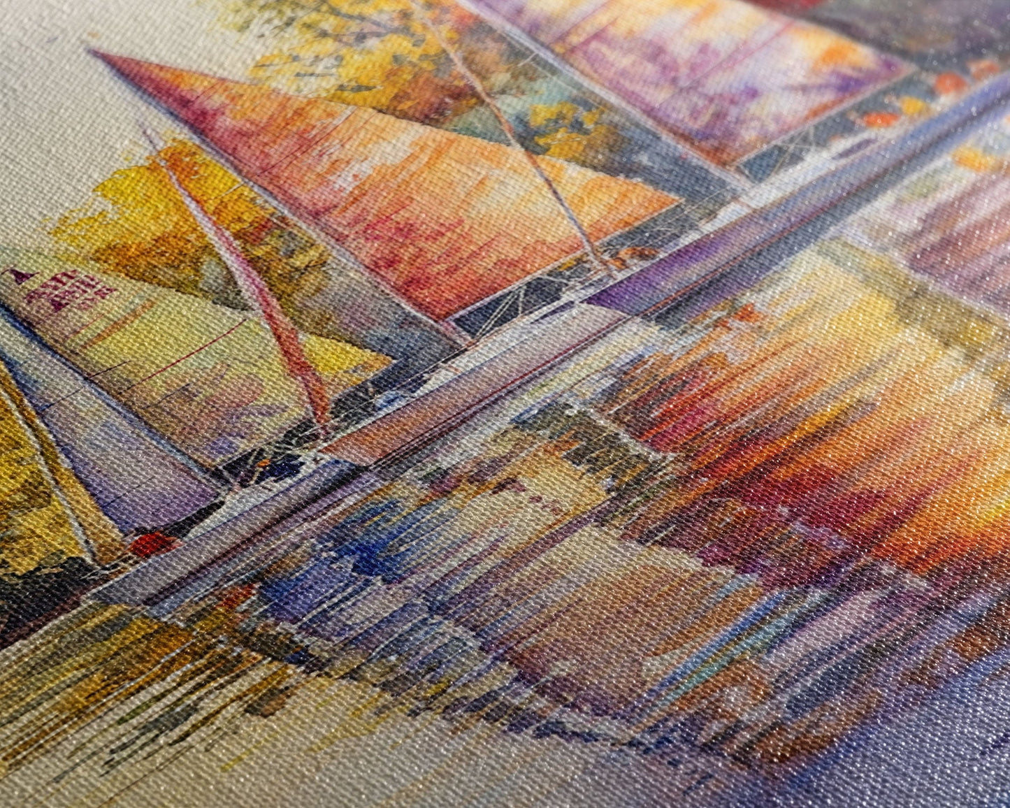 Colorful Sailboats Reflected On Water Framed Canvas Print Fall Nautical Wall Art Coastal Decor Best Gift Idea Holiday Wall Art