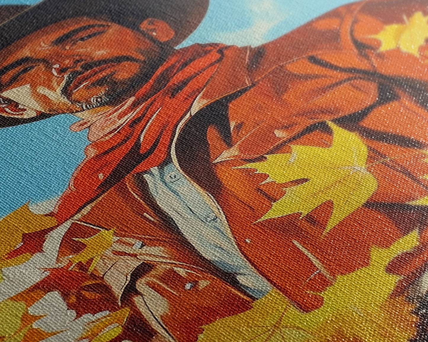 Autumn Cowboy Holiday Decor Framed Canvas Print with Leaves, Colorful Seasonal Wall Art Gift Idea 2024