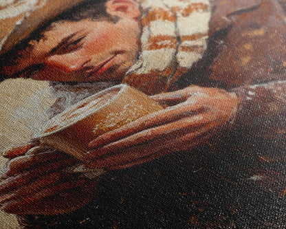 Cowboy mit Kaffeetasse im Herbst – Gerahmter Leinwanddruck – Herbstliche Wanddekoration im Landhausstil 2024 – Rustikale Wohndeko und Geschenkidee