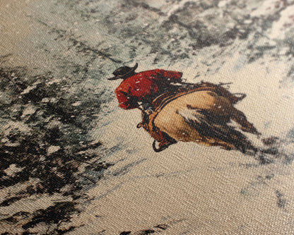 Cowboy on Horseback in Golden Autumn Trees Framed Canvas Print Rustic Christmas Wall Art Fall Decor Country Christmas Gift Seasonal Wall Art