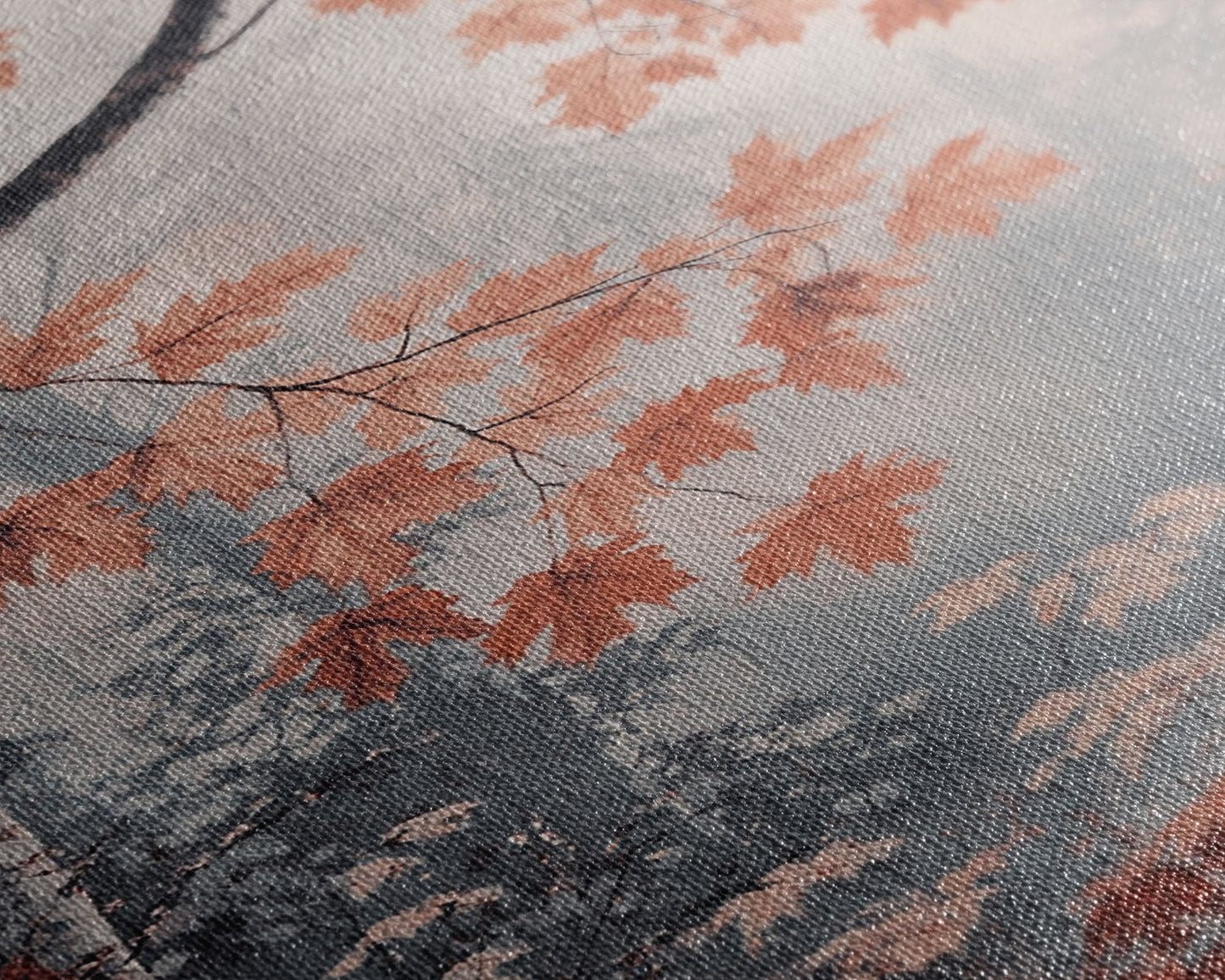 Framed Canvas Print of Fall Leaves on Branches in Misty Forest, Moody Landscape Wall Art, Fall Decor, Gift Idea, Farmhouse Seasonal Art