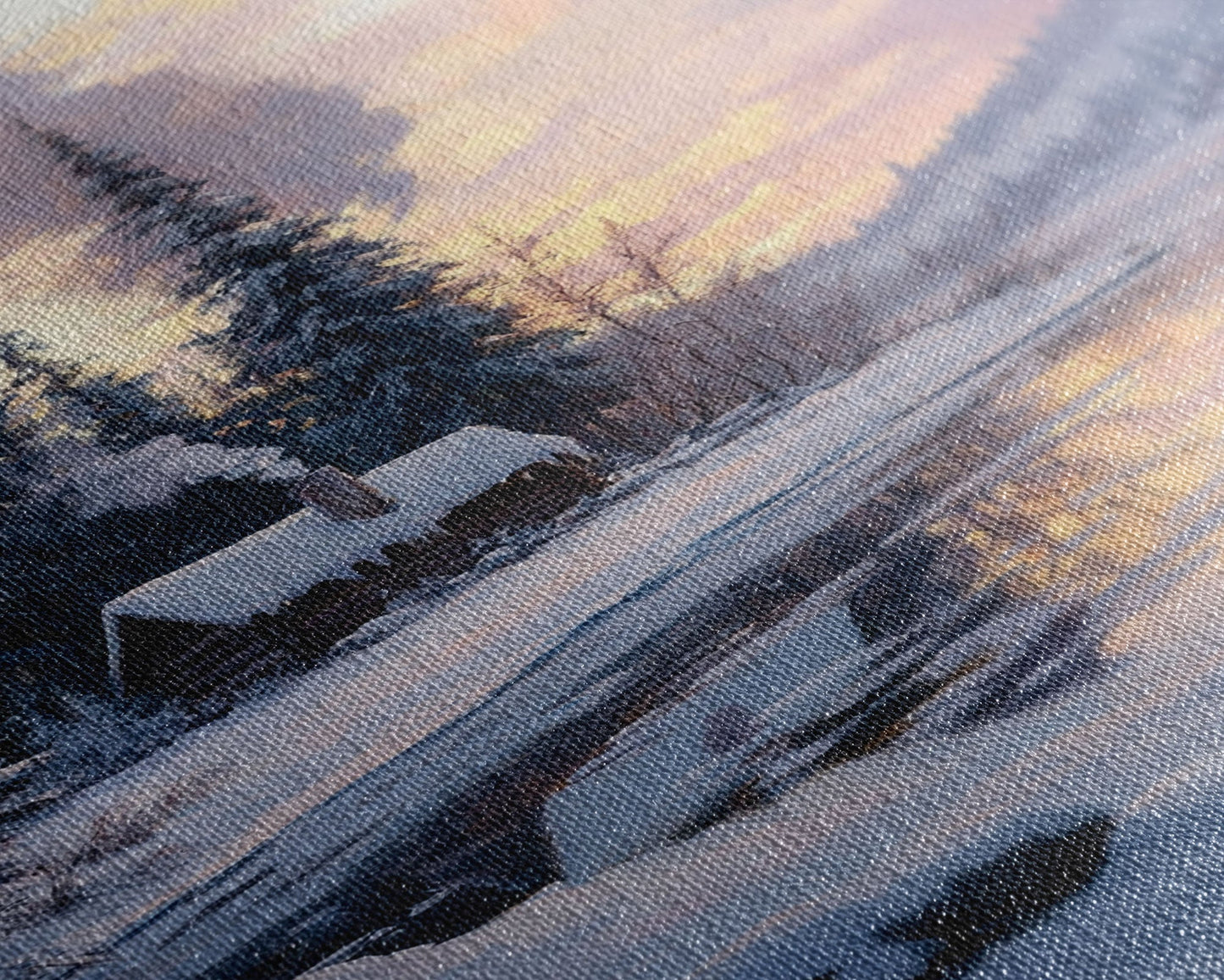 Cabin In Snowy Forest Framed Canvas Print Wall Art Winter Landscape Decor, Cozy Christmas Art Gift, Rustic Winter Wonderland Art