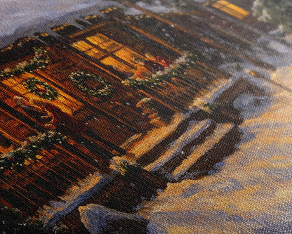 Festive Log Cabin Winter Scene Framed Canvas Print Christmas Wall Art, Rustic Holiday Art, Cozy Christmas Scene, Seasonal Wall Decor Gift