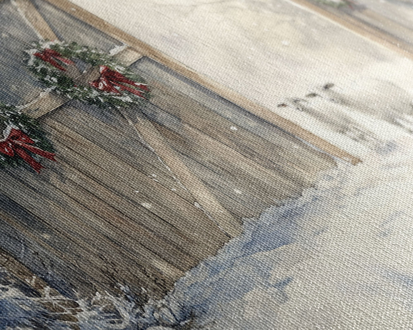 Christmas decor farmhouse Framed Canvas Print snowy barn Christmas scene holiday wall art best gift Christmas decor Christmas tree art 2024