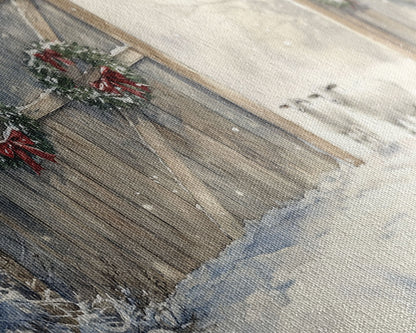 Christmas decor farmhouse Framed Canvas Print snowy barn Christmas scene holiday wall art best gift Christmas decor Christmas tree art 2024