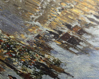 Bustling Christmas Street Scene Tall Art Framed Canvas Print Vintage Winter Holiday Scene With Horse-Drawn Carriages And Festive Lights