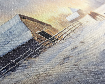 Rustic Barn in Winter Wonderland, Framed Canvas Print, Farmhouse Christmas Art, Christmas Wall Decor, Holiday Seasonal Wall Art, Gift Idea