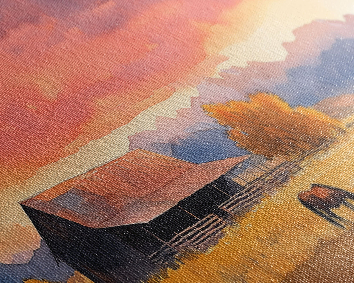 Rustic Mountain Barn Sunset Canvas Print | Autumn Farmhouse Wall Art | Fall Home Decor | Holiday Art Gift | Framed Canvas Print Wall Decor