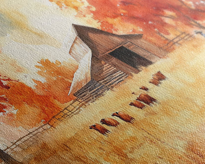 Cowboy on horse in autumn farm scene, framed canvas print, rustic fall decor, farmhouse home decor, cozy autumn landscape art, fall wall art