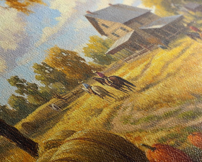 Autumn Ranch Framed Canvas Print Pumpkin Patch Rustic Art Country Home Decor Large Fall Wall Art Farmhouse Style Thanksgiving Decor