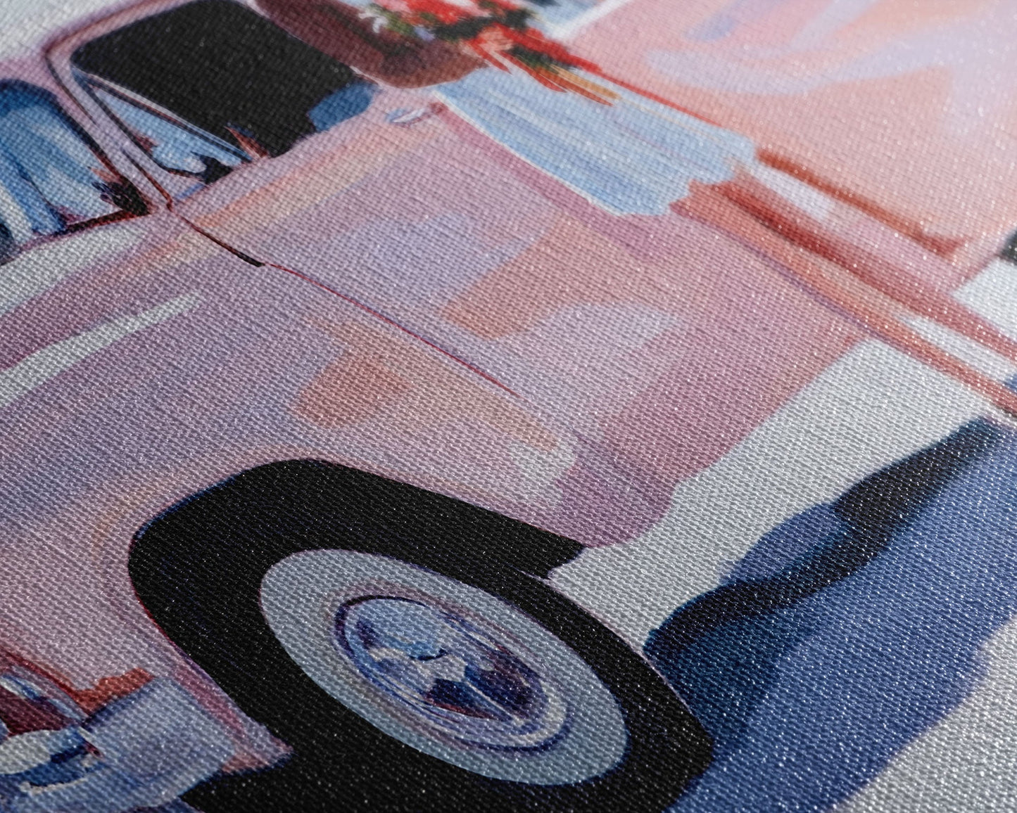 Cute Cowgirl and Her Pink Truck, Framed Canvas Print, Retro Pink Fall Decor, Wall Art Fall Home Decor, Ideal Gift Idea Rustic Seasonal Decor