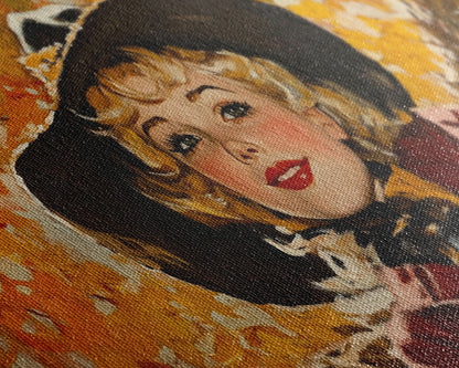 Cute Fall Cowgirl Amongst The Autumn Leaves, Gift or Autumn Decor, Perfect Addition to Home and Office Interiors