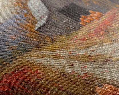 Scenic Country Farmhouse Autumn Harvest Framed Canvas Print with Pumpkins, Rustic Farmhouse Fall Art, Wall Decor, Seasonal Wall Art Gift