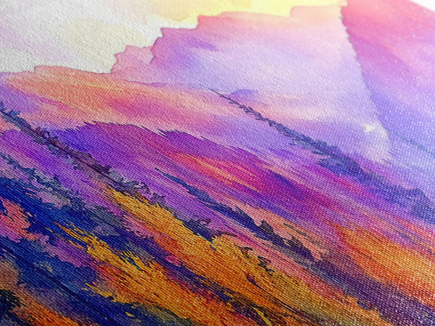 Purple Mountain Painting Framed Print, Canvas Art, Panoramic Extra Wide Wall Art