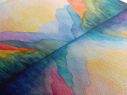 Abstract Watercolor Painting Landscape, Canvas Print, Rainbow Landscape Painting, Nursery Decor, Above Sofa Art