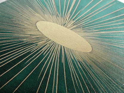 Emerald Green Sun Burst Wall Art, Art Deco Retro Vibes, Eclectic Home Decor, Emerand Green and Gold Horizontal Framed Canvas