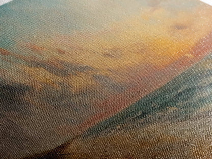 Muted Beach Framed Oil Painting Canvas Print, Minimalist Coastal Decor, Seascape Painting, Long / Horizontal Beach Wall Art, Panoramic Art