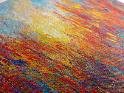 Original Wildflower Painting Print, Panoramic Extra Wide Wall Art, Floral Landscape Custom Rustic Home Decor, Sunset Through The Flowers