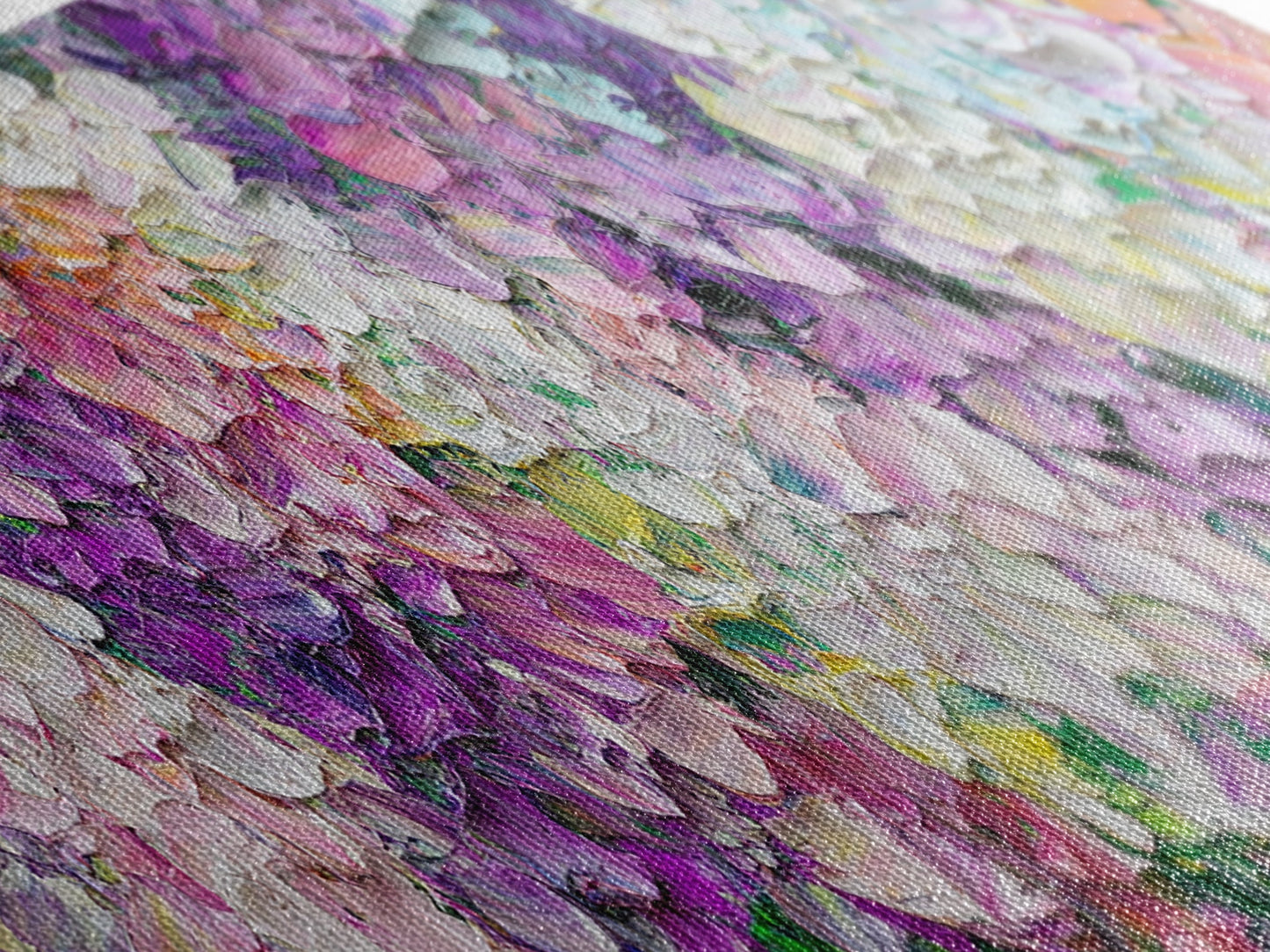 White, Pink and Purple Wild Flowers, Framed Canvas Print, Floral Oil Painting, Abstract Flower Painting, Panoramic Oversized Wall Art