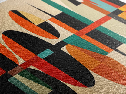 Mid-Century Modern Abstract Geometric Pattern Wall Art, Canvas Print, Wide Panoramic Wall Art For Living Room