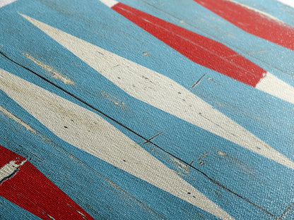 Red & White Diamonds - Framed Canvas Print - Rustic / Distressed MCM Mashup Home Decor - Turquoise Background