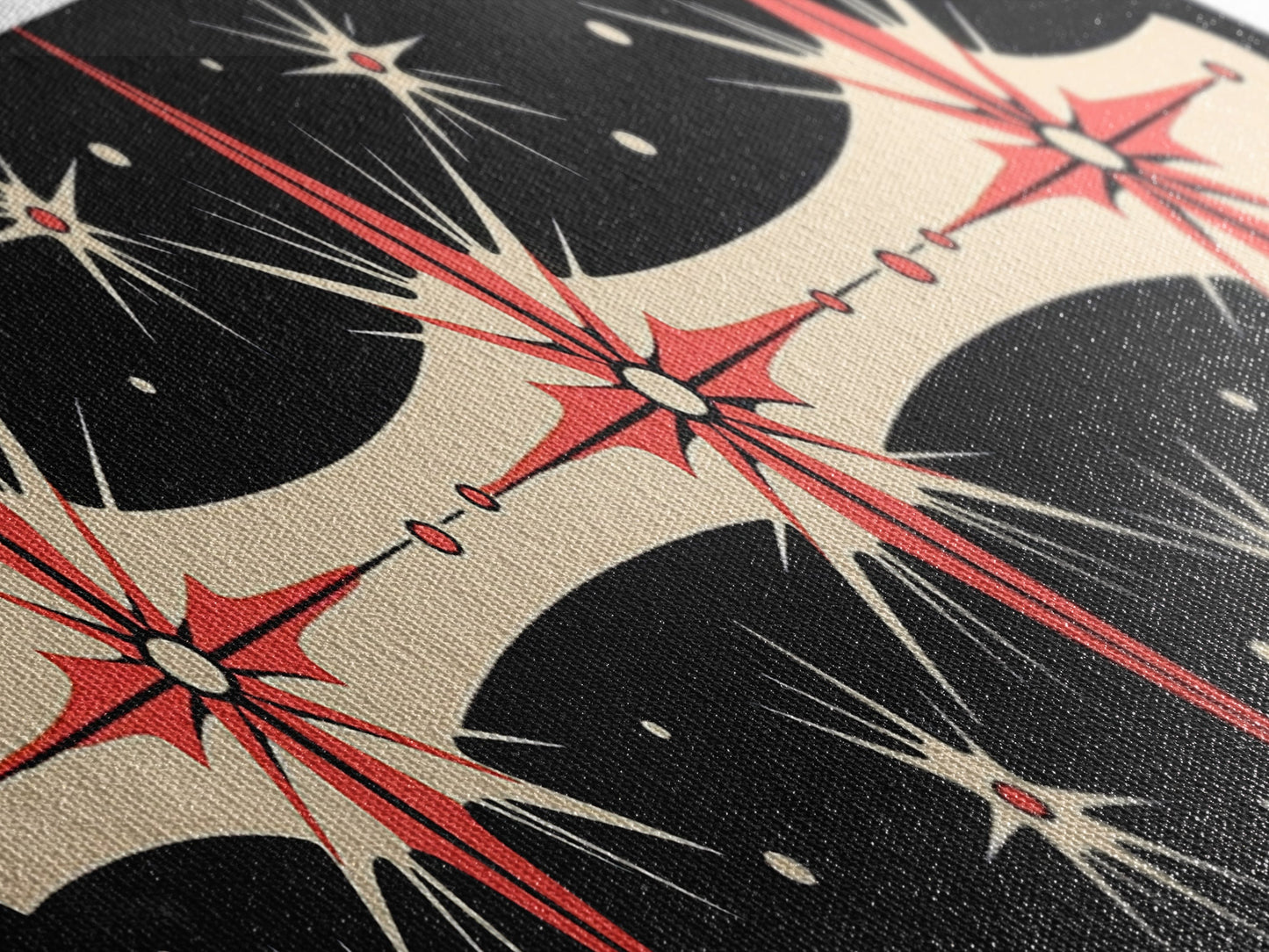 Neutral Star Burst Framed Canvas Print, Abstract Atomic Age Wall Art, Mid-Century Modern 1950s Style Home Decor, Large Scale Art