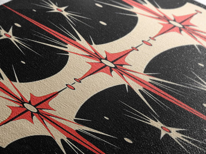 Neutral Star Burst Framed Canvas Print, Abstract Atomic Age Wall Art, Mid-Century Modern 1950s Style Home Decor, Large Scale Art