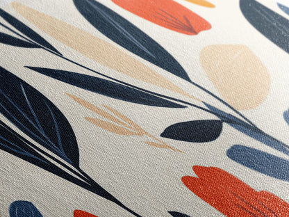 MCM Floral Print, Framed Canvas Art With Wood Frame, Over Sized Extra Wide Art For Above Sofa, Blue flowers on Black Background