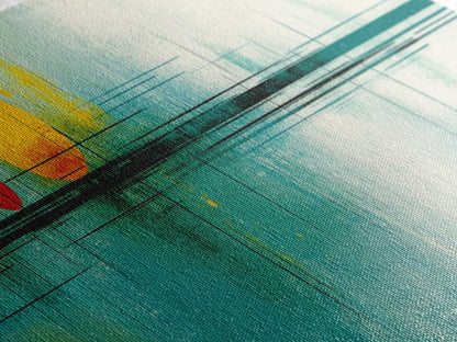 Abstract Sunset Painting Print, Panoramic Wall Art, MCM / Mid Century Modern Wall Art, Turquoise and Orange Sunset Painting, Cubism Sunset Art