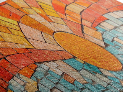 Panoramic Print - Sunset Mosaic Canvas Print - Wood Framed Wall Art - Horizontal Abstract Art - Large Wide Wall Art - Above Bed Decor Framed Canvas