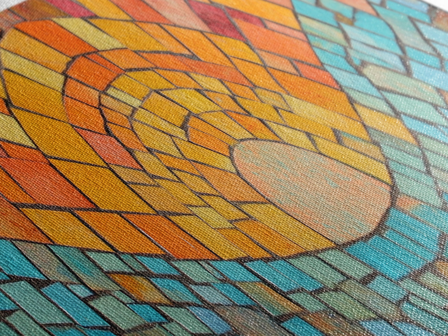 Panoramic Art Print - Sunset Mosaic Canvas Print - Wood Framed Wall Art - Horizontal Abstract Art - Large Wide Wall Art - Above Bed Decor Framed Canvas