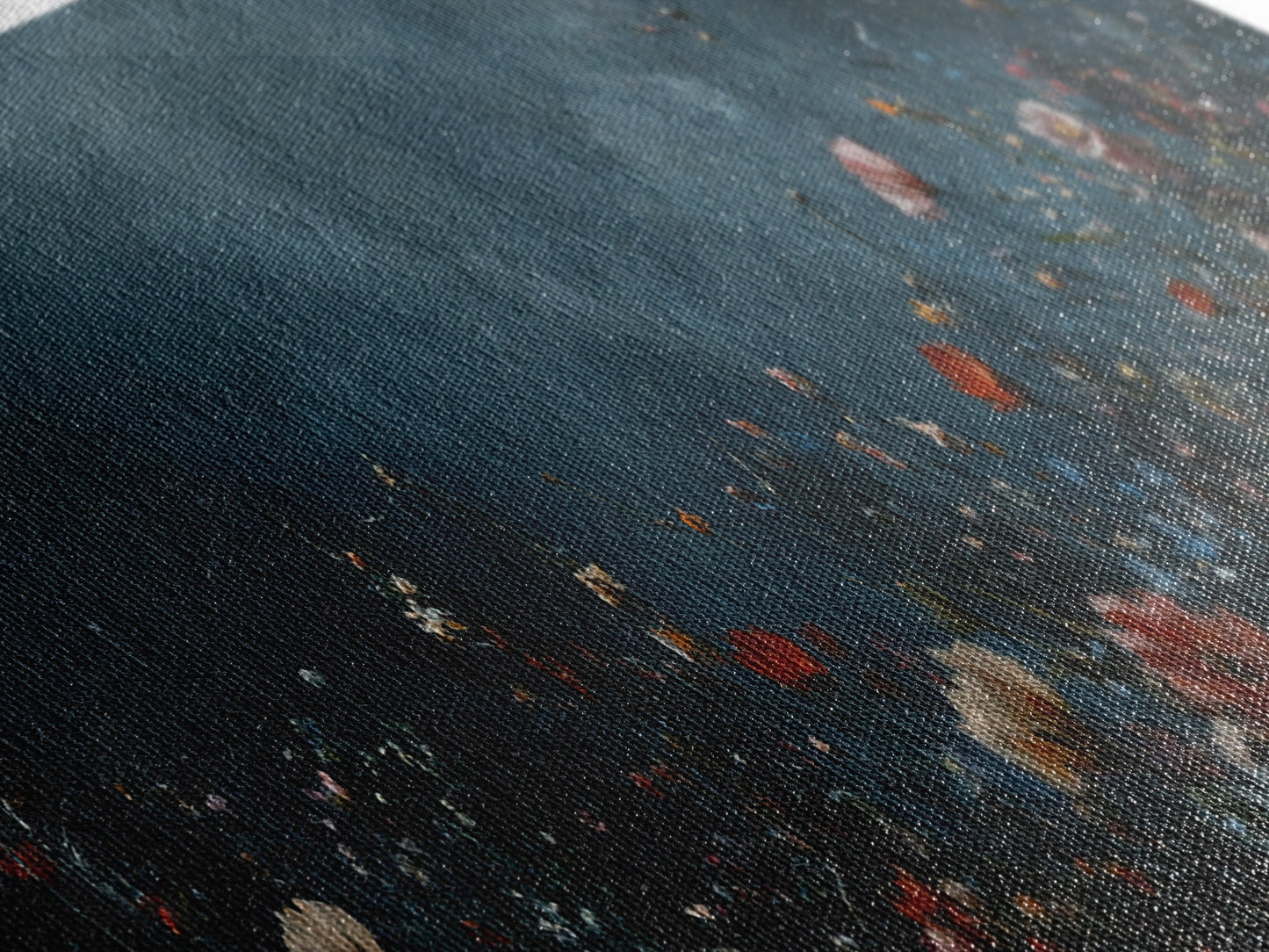 Dark & Moody Wild Flowers At Night, Framed Canvas Print, Panoramic Thought Provoking Wall Art, Above Bed Art, Dark Floral Painting