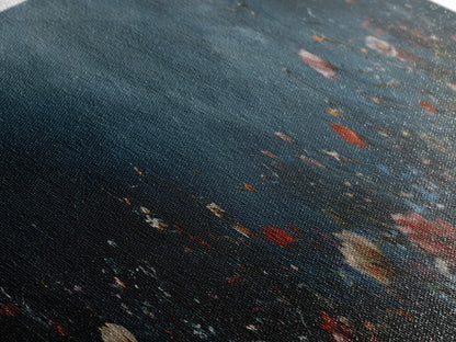 Dark & Moody Wild Flowers At Night, Framed Canvas Print, Panoramic Thought Provoking Wall Art, Above Bed Art, Dark Floral Painting