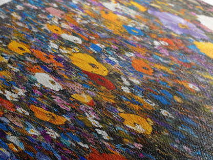 Field of Flowers - Floral Decor - Boho Farmhouse Wall Art Framed Canvas Print - Minimalist Decor - Cute Vibrant Wall Art