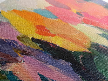 Abstract Flowers Panoramic Painting Print, Oil Painting Wood Framed Canvas Print, Boho Modern Art, Modern Farmhouse Decor