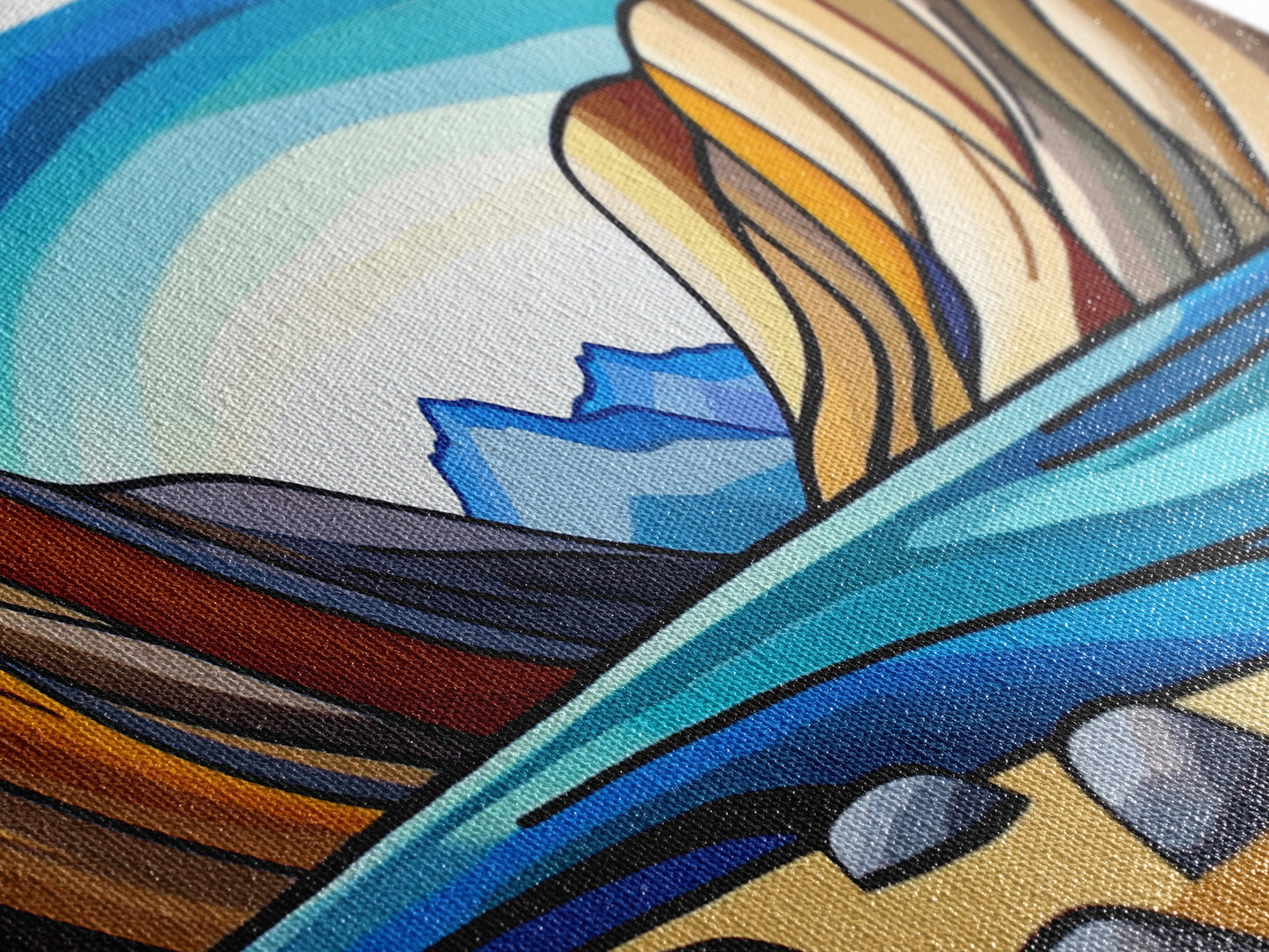 Retro Art Deco Landscape Print, Stained Glass Style Landscape Painting, Wood Framed Wall Art, Horizontal Art, Ultra Wide Panoramic Art