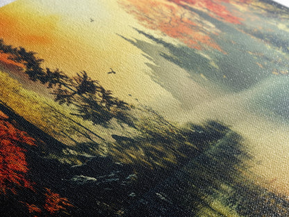 Dark and Moody Landscape, Sunset in the Valley, Framed Canvas Print, Original Artwork Gift Idea, Horizontal Print, Above Sofa, Lake House Decor, Lake Art