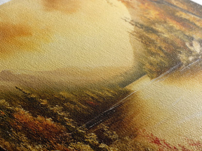 Sunset Over The Lake, Framed Canvas Print, Ultra Wide Wall Art, Panoramic Painting, Above Sofa Or Bed Wall Art, Home Decor, Calm Wall Art