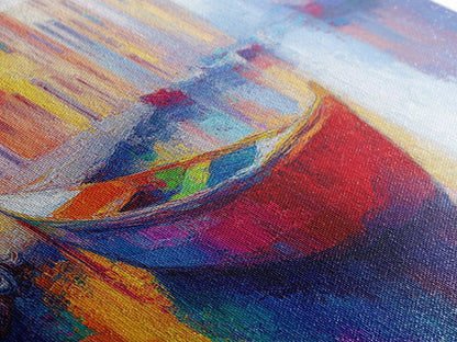 Abstract Painting Of a Canoe, Framed Canvas Print, Vienna Italy Wall Art, Colorful Pop Art, Retro Boho Style Home Decor