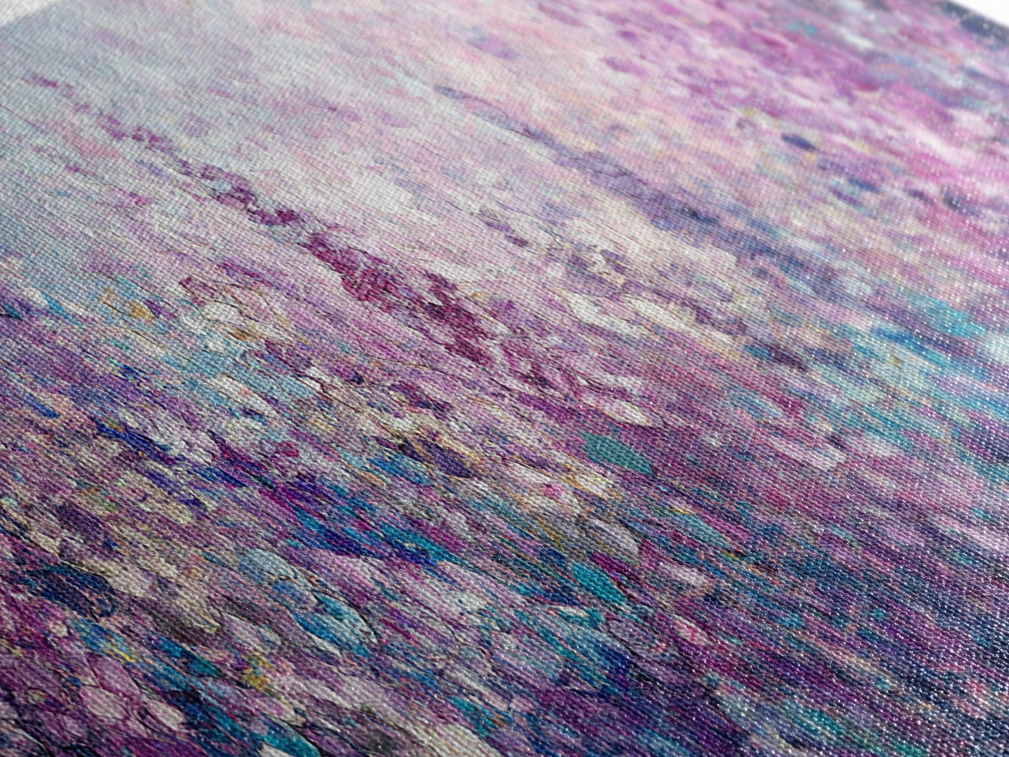 Purple Flower Painting, Lavender and Lilacs, Framed Canvas Print, Boho Style Panoramic Painting Wall Art, Purple and Blue Flowers