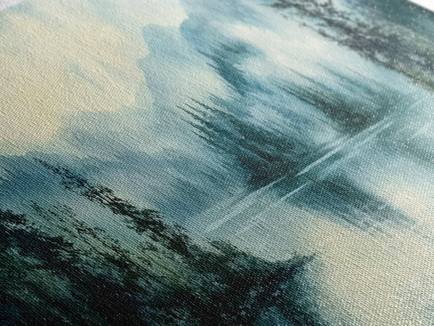 Fog Over The Lake Panoramic Painting Print - Rustic Decor - Panoramic Ultra Wide Wall Art For Above Bed or Sofa - Moody Decor